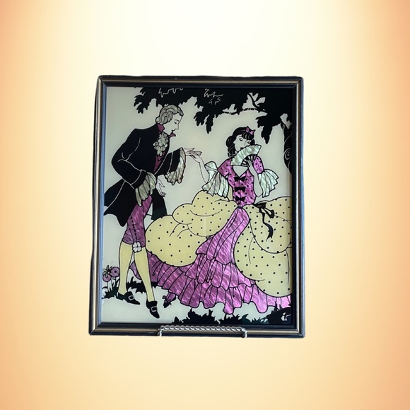 Vintage Victorian Silhouette Foil Art Painting- Framed 8x10 - Picture 1 of 6